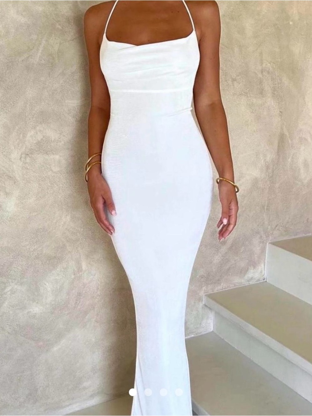 Babyboo $368 White Halter Tie Back Long Dress Y2K Style - Size S - NEW
